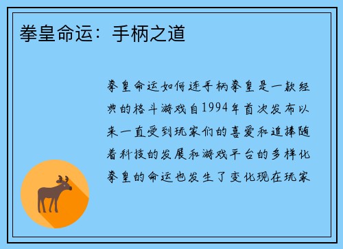 拳皇命运：手柄之道